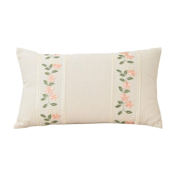 Btomtd 19.6x11.8 in Floral Embroidered Pillow Cover Rose Pattern Decorative Pillowcase for Sofa Beds Head Cushion Cover Pillow Case, F