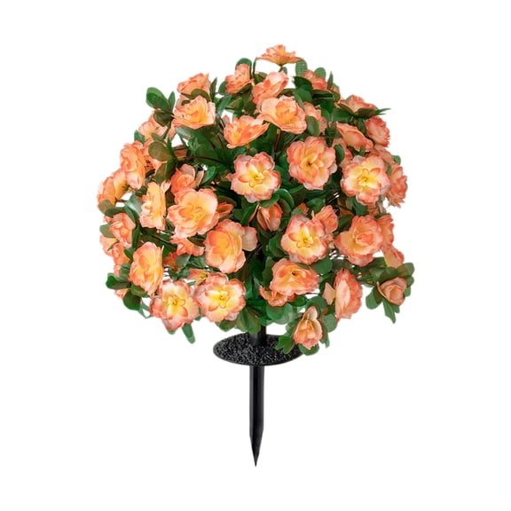 Btomtd 19.7" Artificial Mums for Outdoors, Ground Plug Fake Plants for Landscaping, Faux Azalea Fake Flowers Bouquet for Courtyard Garden Floor Standing Decoration, Orange