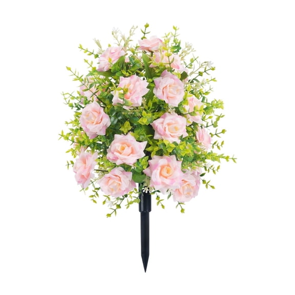 Btomtd 19.7" Artificial Rose Floor Flowesr with Ground Spike, Simulation Blooms Fake Flowers for Garden Decoration, Fake Plants with Eucalyptus and Fake Mums for Outdoors, Pink