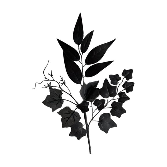 Btomtd 19.7" Halloween Artificial Maple Leaf Cuttings, Black Fake Flowers and Dead Branch with Fake Mums, Simulation Fake Plants for Horror Home Ghost Festival, A