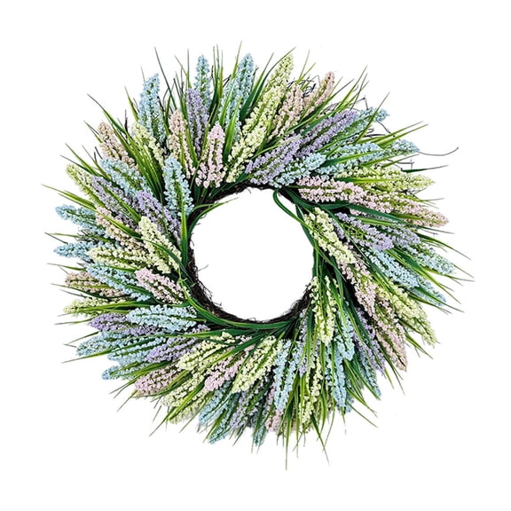 Btomtd 19.7 Inch Simulation Lavenders Tower Grass Spring Wreath, Home Holiday Decoration Wreath, Front Door Hanging Accent (Green)