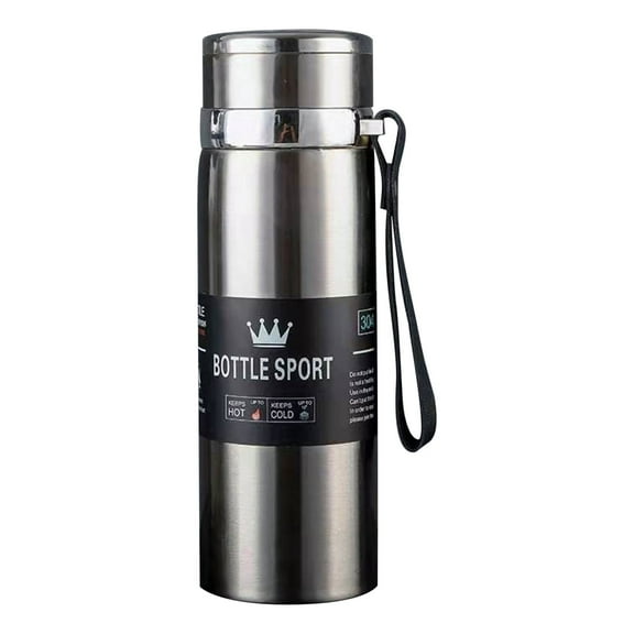 Btomtd 1L Large Capacity Insulation Cup, Stainless Steel Winter Water Bottle with Portable Rope for Outdoor and Car Use, Vehicle Mounted Tumbler and Mug, Silver