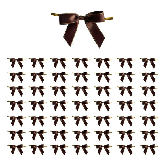 Btomtd 2.75"x1.96" 50pcs Hand Tied Ribbon Bow for Baking Cake Gift Packaging and Finished Boxes Rimmed Ribbon Bows and Ornaments for Celebrations, Brown