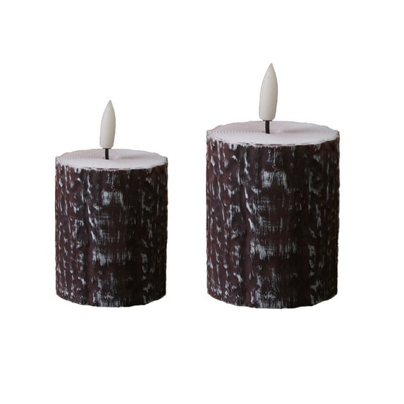 Btomtd 2-Pack Flameless Candle with Pine Bark Designs, Two Size Battery Powered LED Candles, Flickering Electronic Candle for Christmas and Winter Decoration, 2"x2"x2.8", Black
