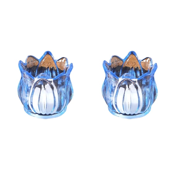 Btomtd 2-Pack Lily Flower Shaped Tea Light Candle Holder, Glass Wishing Candles Jar for Table Centerpiece, Romantic Candle Cup for Wedding Party, 2.6"x2.6"x2.6", Light Blue
