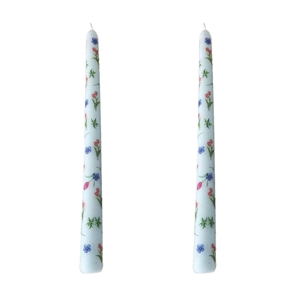 Btomtd 2-Pack Long Pole Candles with Flower Print, 10 inch Tasteless Romantic Candlestick for Wedding Dinner, Decorative Taper Candle for Candlelight, TOTEL 5.2 oz, Blue