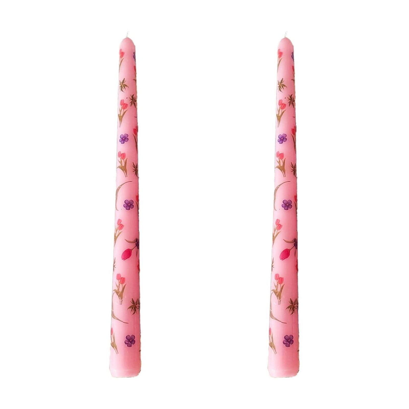 Btomtd 2-Pack Long Pole Candles with Flower Print, 10 inch Tasteless ...
