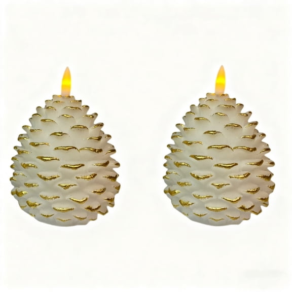 Btomtd 2-Pack Pinecone Flameless Candle Lamp, Christmas Decorative Electronic Candle with Warm Glow, Battery Operated LED Candles for Holiday Decor, 17.6 oz, Gold