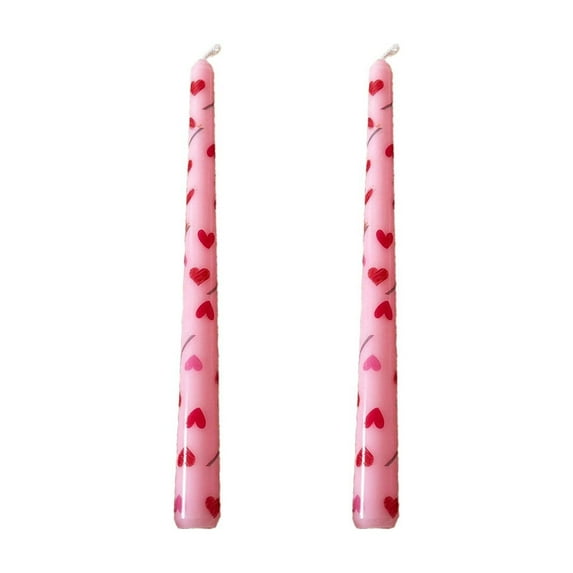 Btomtd 2-Pack Romantic Printed Long Pole Candles Set, 10 inch Tasteless Candlesticks for Dinner Decoration, Wedding Candlelight Taper Candles, TOTEL 5.2 oz, Pink
