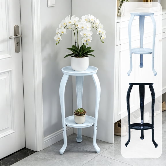 Btomtd 2 Tier Metal Tall Plant Stand, Indoor Outdoor Flower Pot Holder, Balcony Garden Home Decor Display Rack for Multisize Pots, 9.4" x 9.4" x 19.7", White