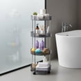 thumbnail image 1 of Btomtd 2-Tier Transparent Storage Cabinet with Wheels, Multi-Purpose Floor Shelf and Movable Trolley, Storage Rack for Kitchen, Bathroom and Living Room 12"W x 12"D x 31"H, 4-Tier, Gray, 1 of 6