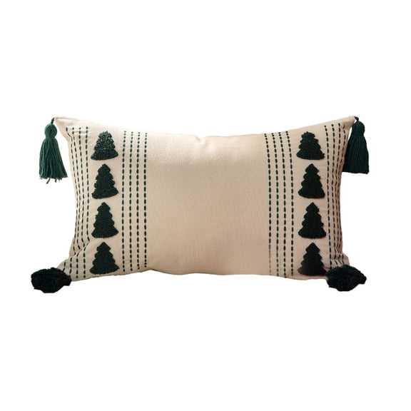 Btomtd 20" x 12" Christmas Tree Throw Pillow Cover with Tassel, Embroidered Canvas Pillow Cases for Sofa and Living Room, Festive Decorative Pillow Covers for Holiday Home Decor, White