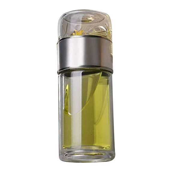 Btomtd 20oz Double Layer Glass Tea Brewing Cup, Transparent Portable Water Bottle with Built in Tea Filter, Tea Separation Tumbler and Mug for Men and Women, Silver