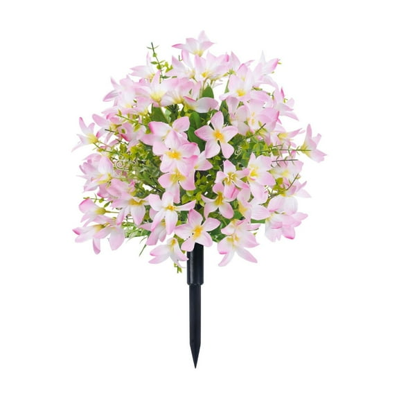 Btomtd 23.6" Artificial Lily Flowers Floor Insert, Simulation Greenery Fake Flowers with Ground Spike for Garden Decoration, Fake Plants and Fake Mums for Outdoor Landscape, Pink