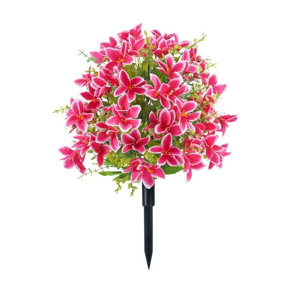 Btomtd 23.6" Artificial Lily Flowers Floor Insert, Simulation Greenery Fake Flowers with Ground Spike for Garden Decoration, Fake Plants and Fake Mums for Outdoor Landscape, Red