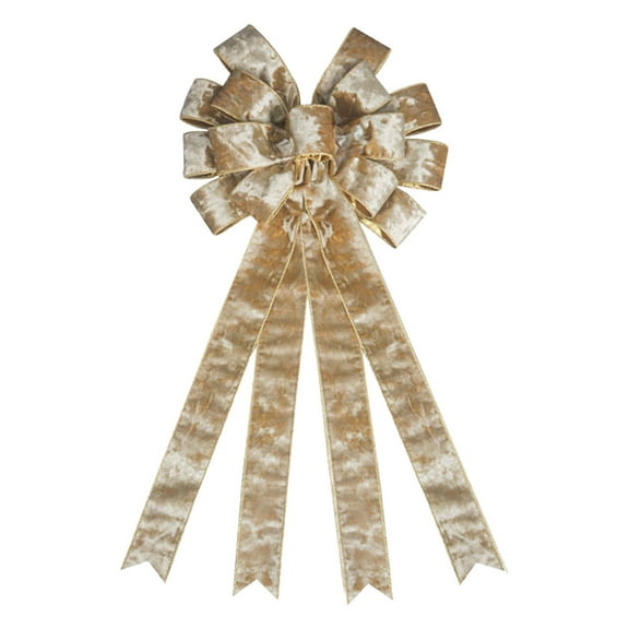Btomtd 24.8"x11.22" One Side Trimmed Velvet Ribbon Bow for Christmas Tree Back Wall and Gift Box Bag Decorations Festive Ornaments and Holiday Bows for Displays, Gold