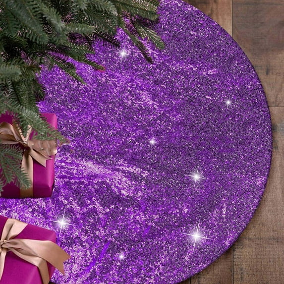 Btomtd 24" Vintage Sequin and Velvet Christmas Tree Skirt for Glittering Decor, Tree Skirt Cover Mat for Home Holiday and Merry Christmas Party Decoration, Purple-S