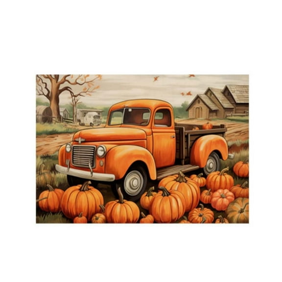 Btomtd 24"x16" Thanksgiving Truck Pumpkin Doormat, Seasonal Doorway Floor Mat, Decorative Carpet for Entrance Area, Non-Slip Fall Decor Area Rug, A