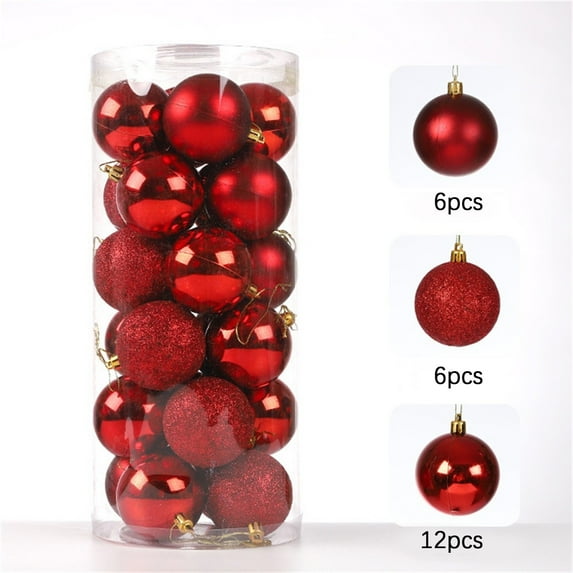 Btomtd 24pcs 1.18"/3cm Mini Christmas Ball Ornaments, Small Plastic Christmas Balls for Tree and Home Party Decor, Holiday Christmas Ornaments Set, Red
