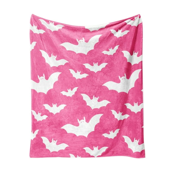 Btomtd 30"x40" Halloween Print Flannel Blanket Small Cover Soft Texture Air Conditioning Blanket Cozy Throw Blanket Festive Bed Blanket, Pink