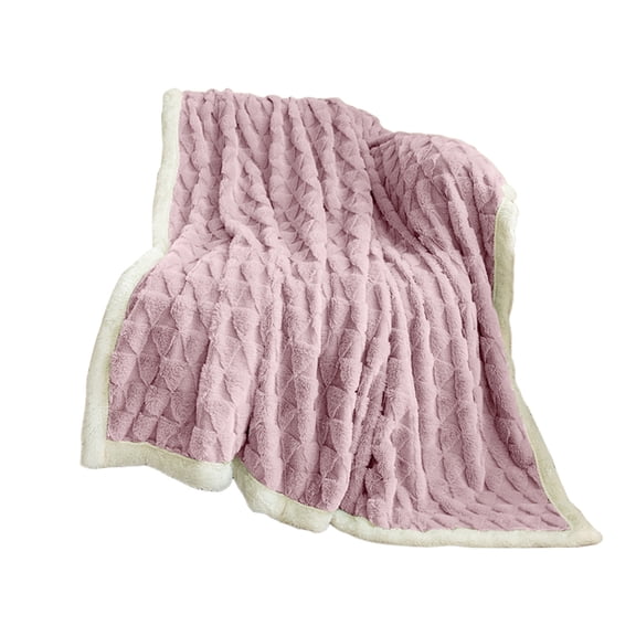 Btomtd 30"x40" Thick Warm Blanket for Home Leisure Lunch Break Cozy Blanket Solid Color Texture Autumn Winter Bed Blanket Heavy Throw Blanket, Pink
