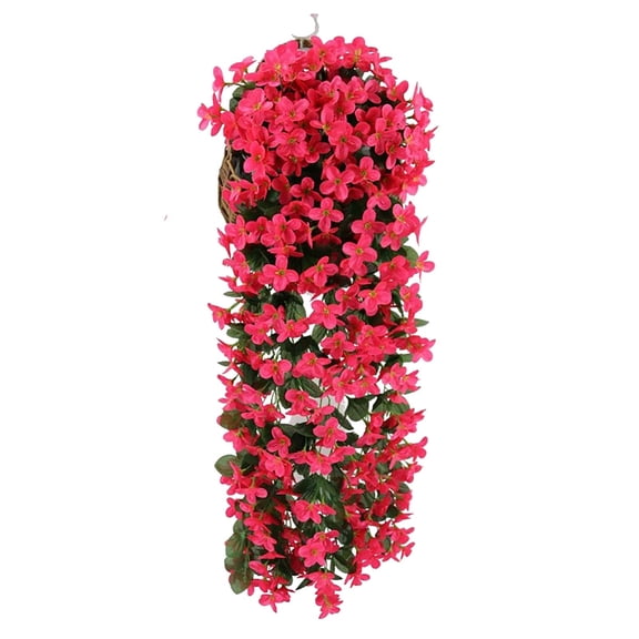 Btomtd 27.6" Artificial Rose Bouquet Hanging, Simulation Flower Wall Baskets for Landscaping, Rattan Home Decor with Fake Plants and Decorative Fake Flowers, Hot Pink