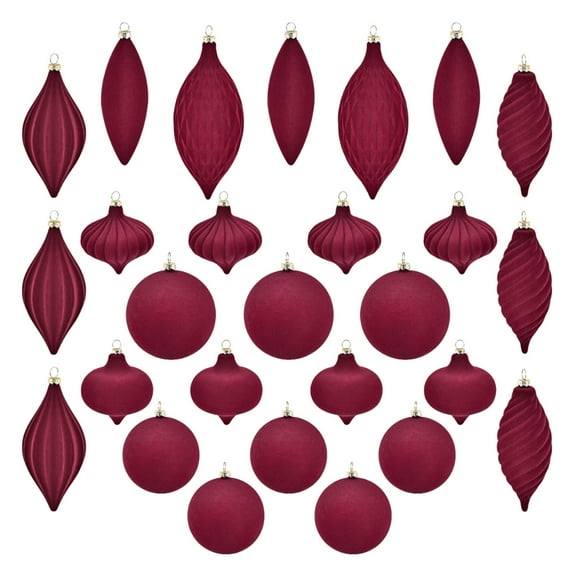 Btomtd 27pcs Unique Velvet Christmas Ball Ornaments in Assorted Colors, Plush Flocked Xmas Balls for Tree, Christmas Ornaments Set Holiday Decor, Red