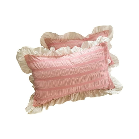 Btomtd 29.1x18.8 in 2pcs Ruffled Pillow Shams Standard Pillow Cover White Striped Pillowcase Classic Pillow Cover, Pink