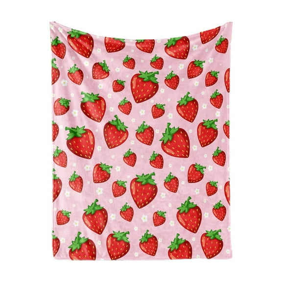 Btomtd 30"x40" Strawberry Prints Throw Blanket Soft Bed Sofa Couch Blanket Travel Camping Use Lightweight Blanket Cozy Throw Blanket, B