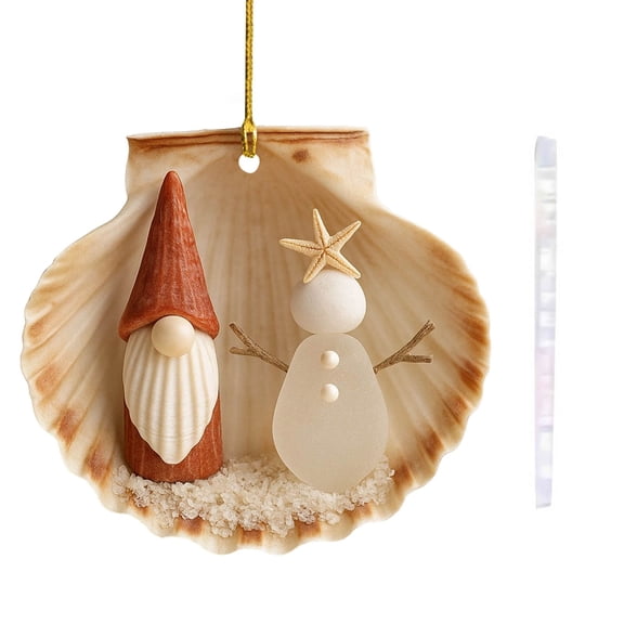 Btomtd 2D Flat Acrylic Seashells Hanging Pendant, Seaside Decoration Ornament for Window, Sea Theme Home Decor Accent (3.7", Beige)