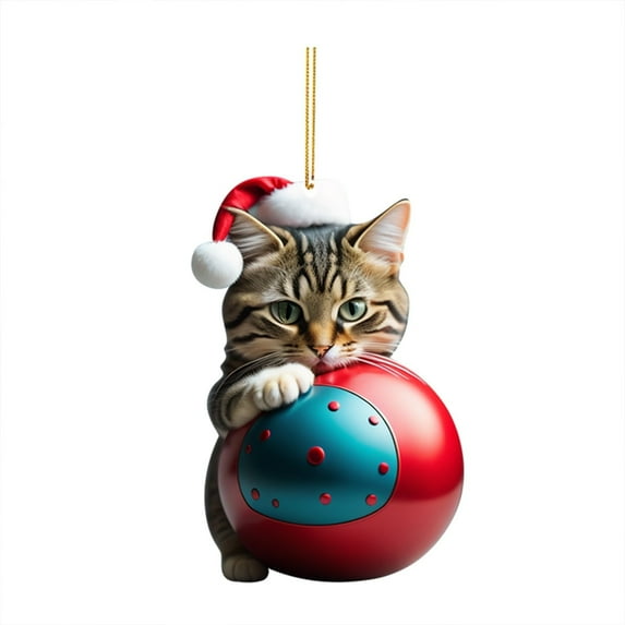 Btomtd 2pcs 2D Acrylic Cats Pendant for Christmas Tree, Funny Hanging Ornaments with Cat Designs, Holiday Tree Jewelry Decor, Festive Cat Theme Ornaments, I