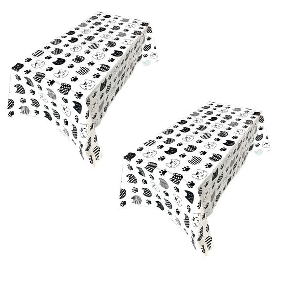 Btomtd 2pcs Cute Printed Tablecloths with Cats, Disposable Plastic Party Supplies Table Cover, Rectangular Picnic Table Cloth for Holiday and Festival, 72"x54", S