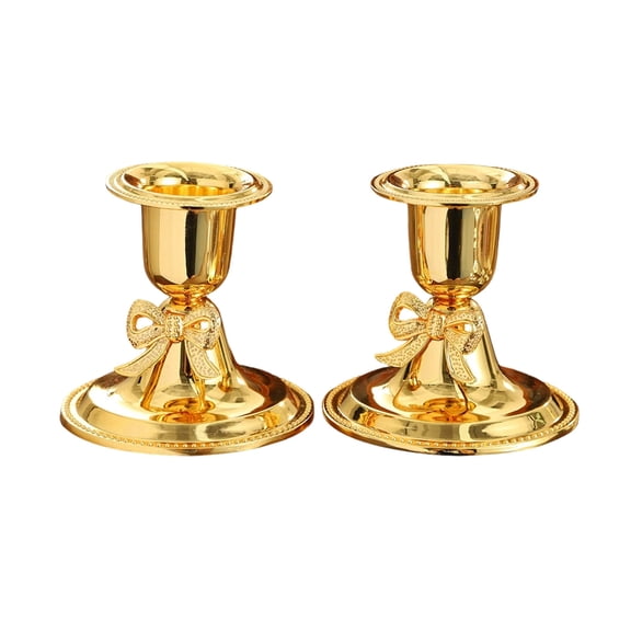 Btomtd 2pcs Festive Iron Candlestick Holders for Holiday Decoration, Christmas Home Table and Romantic Candlelight Dinner Props, Metal Candle Holder and Table Decor, 2.8"x2.8"x1.8", Gold-A