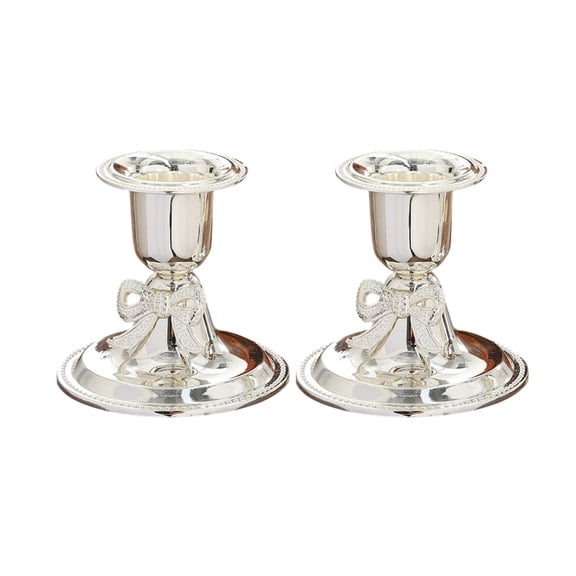 Btomtd 2pcs Festive Iron Candlestick Holders for Holiday Decoration, Christmas Home Table and Romantic Candlelight Dinner Props, Metal Candle Holder and Table Decor, 2.8"x2.8"x1.8", Silver-A