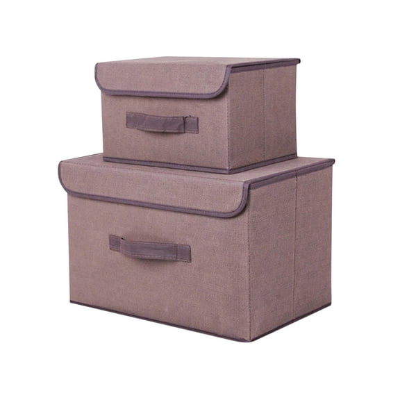 Btomtd 2pcs Large And Small Flip Storage Boxes Set Foldable Fabric Storage Chests with Handles for Garment and Linens Management, 20L, Coffee