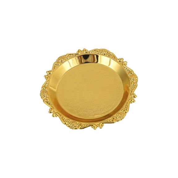 Btomtd 3.5 inches Metal Embossed Tray, Dessert and Snack Serving Tray with Jewelry Holder, Meal Organizer and Catchall Dish, Gold