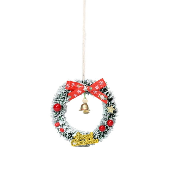 Btomtd 3" Mini Christmas Wreath with Small Bells and Pine Cones, Plastic Vines and Bow Decoration Wreaths, Tiny Holiday Garland Pendant for Gift or Tree, A