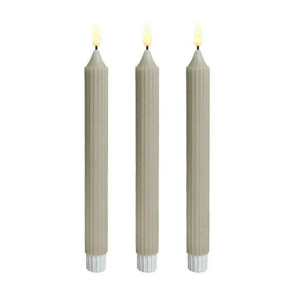 Btomtd 3-Pack Battery Operated Flameless Candles, 10 inch LED Taper Electronic Candle Lights for Safe Use, Realistic Fake Candles for Home Holiday Decor, 9.8", Gray