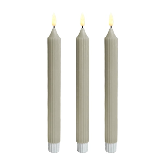 Btomtd 3-Pack Battery Operated Flameless Candles, 10 inch LED Taper Electronic Candle Lights for Safe Use, Realistic Fake Candles for Home Holiday Decor, 9.8", Gray