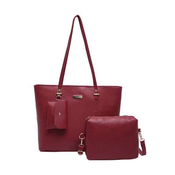 Btomtd 3 Piece Set of Women's Shoulder Bags, Multi-Functional Casual Crossbody Bag and Shoulder Handbag, Large Capacity Fashionable Tote Bag and Purse with Wallet, Red