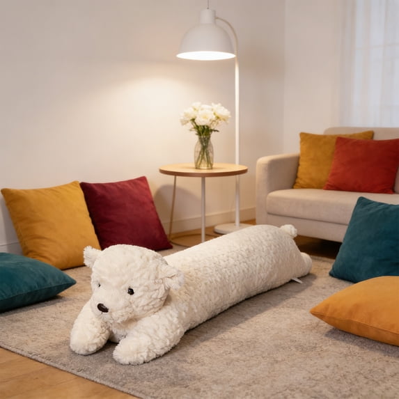 Btomtd 35" Bear Shaped Long Body Pillow, Side Sleeping Cushion with Back Support, Large Plush Throw Pillows, Soft Couch Pillows for Gift, Size 35", White