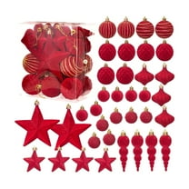 Btomtd 36pcs 2.36"/6cm Flocked Christmas Ball Ornaments Set, Multiple Styles of Velvet Christmas Balls for Holiday Tree and Party Decorations, Red
