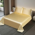 thumbnail image 1 of Btomtd 3Piece Ice Silk Bed Sheets Set in Solid Color Cool and Machine Washable Includes Friendly Silk Bed Sheet with 2 Pillowcases Queen King Comforter Set, 70.86'x90.55', Yellow-M, 1 of 8