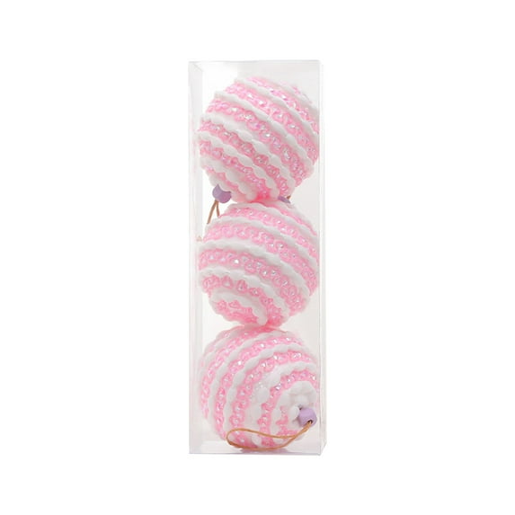 Btomtd 3pcs 3.15"/8cm Macaron Color Foam Christmas Ball Ornaments, Pastel Hanging Xmas Tree Pendants, Soft Touch Holiday Decor Christmas Ornaments Set, Pink