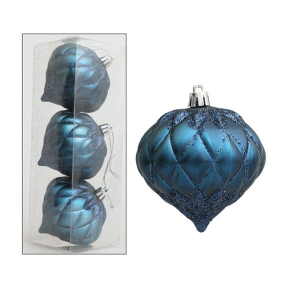 Btomtd 3pcs 3.15"/8cm Onion Head Christmas Ball Ornaments, Shatterproof and Painted Christmas Ornaments Set, Quirky Fun Party and Tree Decor, Blue