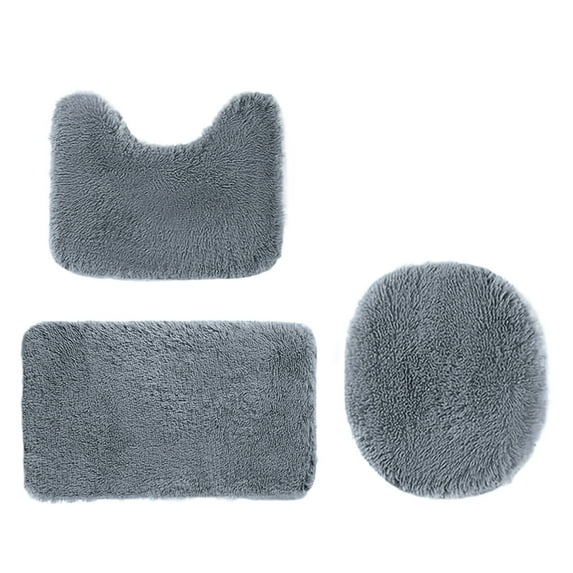 Btomtd 3pcs Bath Rug Set Solid Color Floor Mat Non-Slip Toilet Cover Secure Base Carpet Machine Washable, Dark Gray