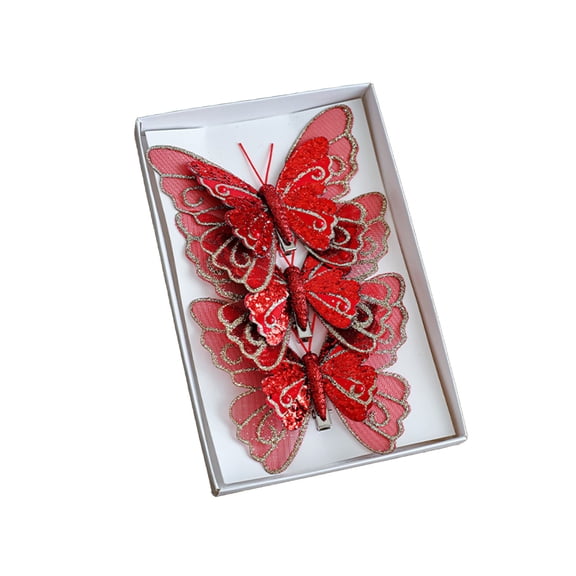 Btomtd 3pcs Christmas Tree Clips and Ornaments, Glitter Simulation Mesh Hollow Tree Pendant, Holiday Hanging Decoration and Decor, Clip On Christmas Ornaments for Tree, Red