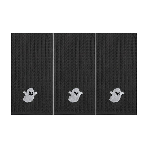 Btomtd 3pcs Halloween Embroidered Hand Towels Long Soft Cotton Towels for Household Use Comfortable and Absorbent Towels - 31.49'x13.77', Black