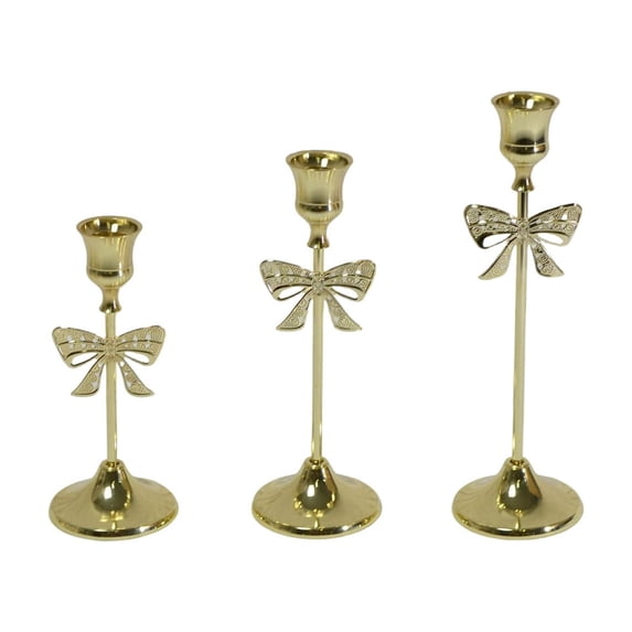 Btomtd 3pcs Iron Metal Candlesticks Holders for Christmas, Holiday Decoration and Romantic Table Candlelight Dinner Props, Home Table Candle Holder, 6.3"+7.7"+8.8", Gold