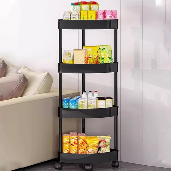 Btomtd 4-Tier Corner Storage Shelves for Bathroom, Organizer Shelf with Detachable Rolling Wheels, Utility Rack with Drainage Holes 14"W x 14"D x 31"H, Black